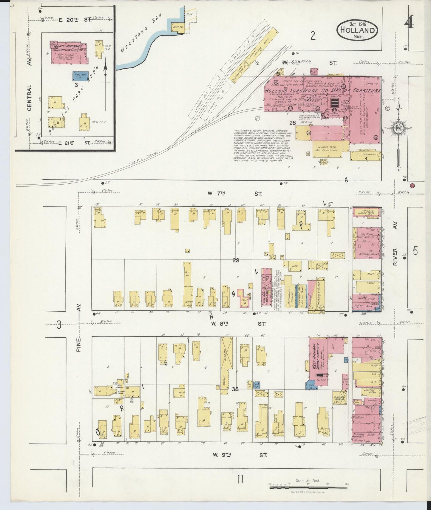 Sanborn Fire Insurance Map from Holland, Ottawa County, Michigan (1916), Sheet #0004 - Complete Map Set gallery image, historic Sanborn map, vintage wall art, Michigan Michigan