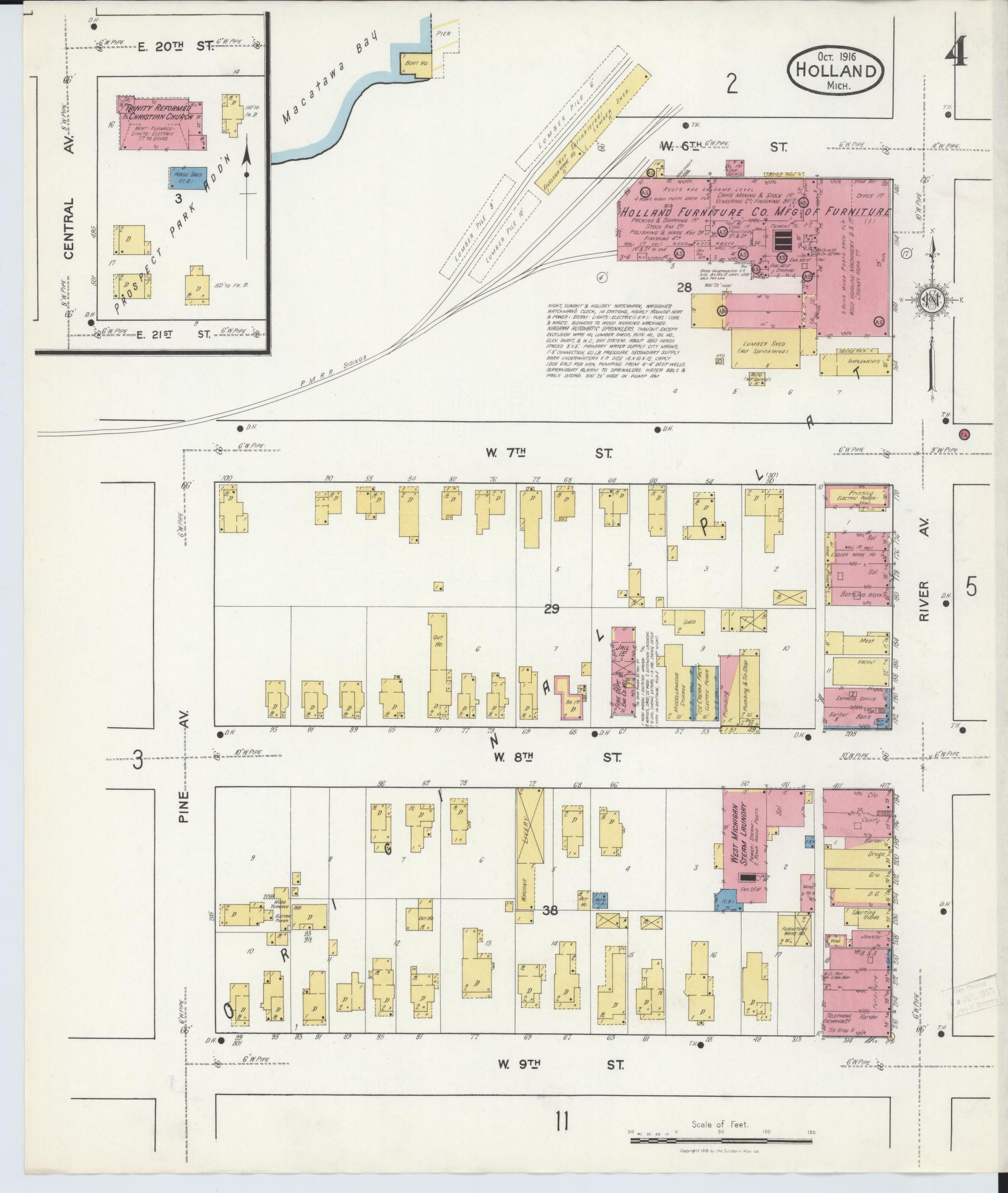 Sanborn Fire Insurance Map from Holland, Ottawa County, Michigan (1916), Sheet #0004 - Complete Map Set gallery image, historic Sanborn map, vintage wall art, Michigan Michigan