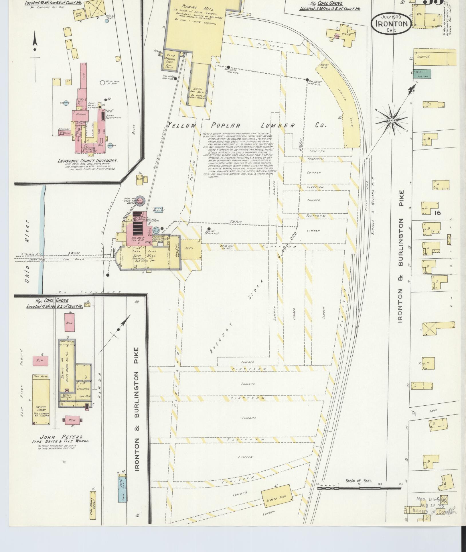 Sanborn Fire Insurance Map from Ironton, Lawrence County, Ohio (1909), Sheet #0033 - Historic Sanborn Fire Insurance Map Print, vintage old map wall art, antique decor, genealogy gift, Ohio Ohio map