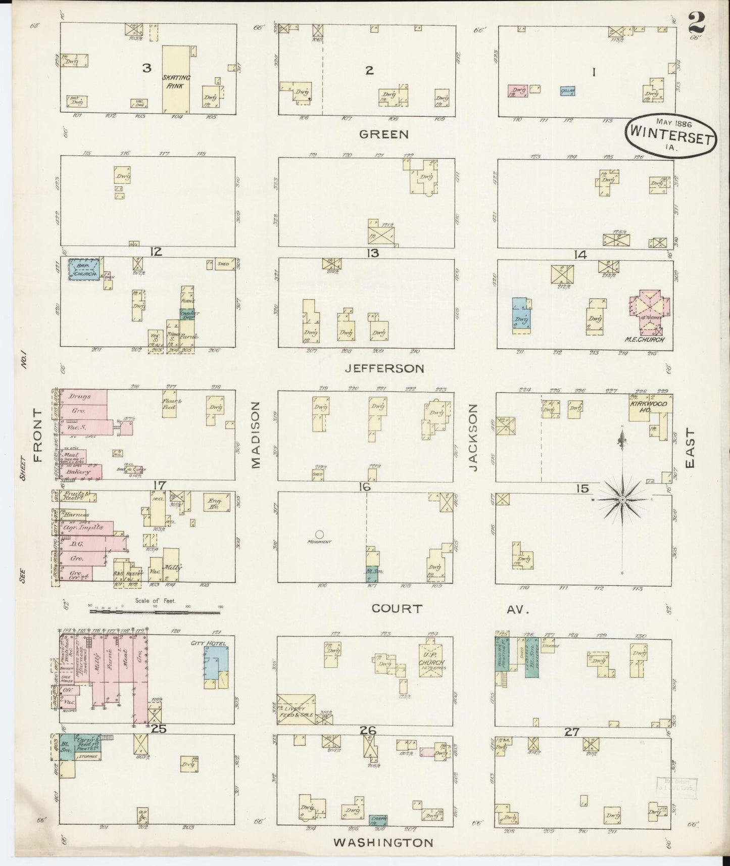 Sanborn Fire Insurance Map from Winterset, Madison County, Iowa (1886), Sheet #0002 - Historic Sanborn Fire Insurance Map Print, vintage old map wall art