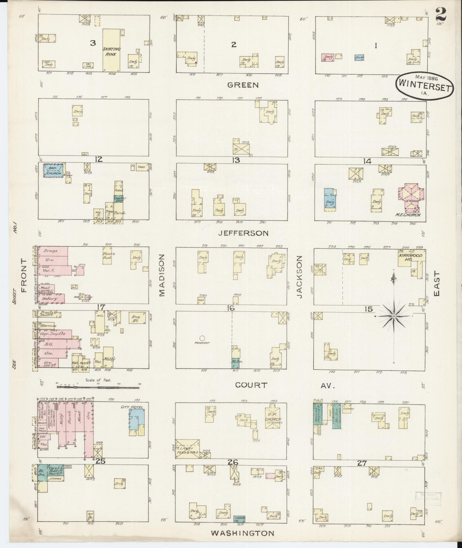Sanborn Fire Insurance Map from Winterset, Madison County, Iowa (1886), Sheet #0002 - Historic Sanborn Fire Insurance Map Print, vintage old map wall art