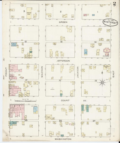 Sanborn Fire Insurance Map from Winterset, Madison County, Iowa (1886), Sheet #0002 - Historic Sanborn Fire Insurance Map Print, vintage old map wall art