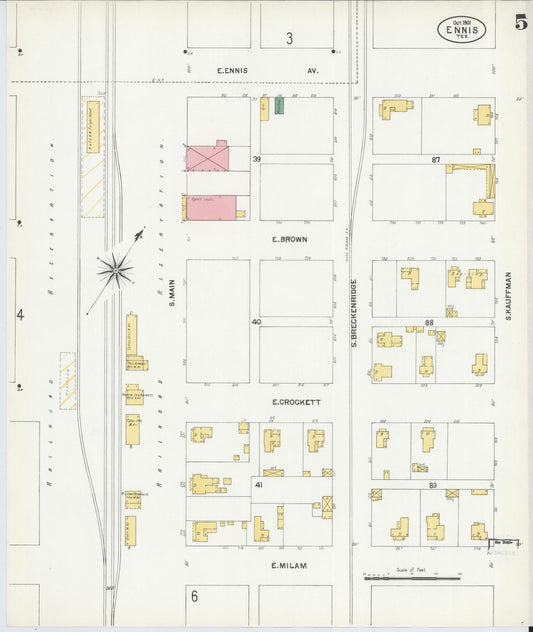 Sanborn Fire Insurance Map from Ennis, Ellis County, Texas (1901), Sheet #0005 - Historic Sanborn Fire Insurance Map Print, vintage old map wall art, antique decor, genealogy gift, Texas Texas map