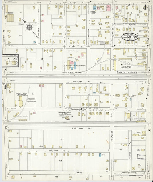 Sanborn Fire Insurance Map from Hammonton, Atlantic County, New Jersey (1914), Sheet #0004 - Historic Sanborn Fire Insurance Map Print, vintage old map wall art, antique decor, genealogy gift, New Jersey New Jersey map