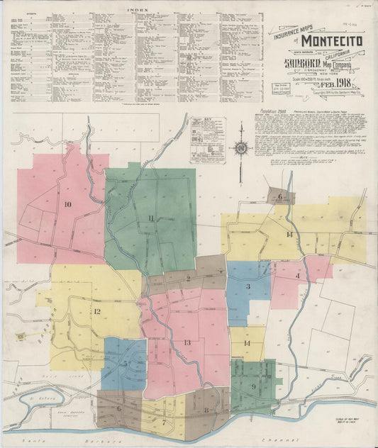 Sanborn Fire Insurance Map from Montecito, Santa Barbara County, California (1918), Sheet #0001 - Complete Map Set gallery image, historic Sanborn map, vintage wall art, California California