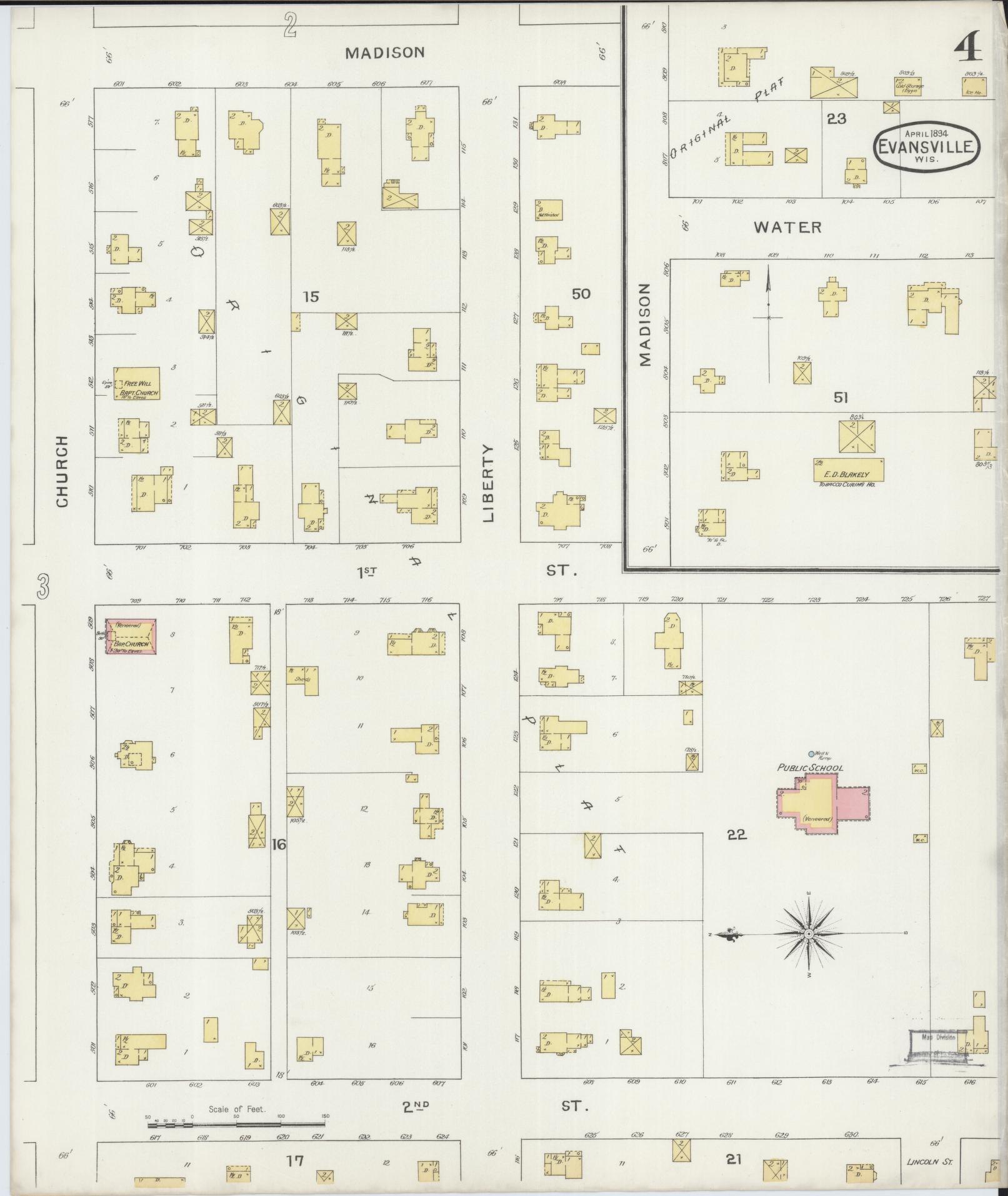 Sanborn Fire Insurance Map from Evansville, Rock County, Wisconsin (1894), Sheet #0004 - Complete Map Set gallery image, historic Sanborn map, vintage wall art, Wisconsin Wisconsin