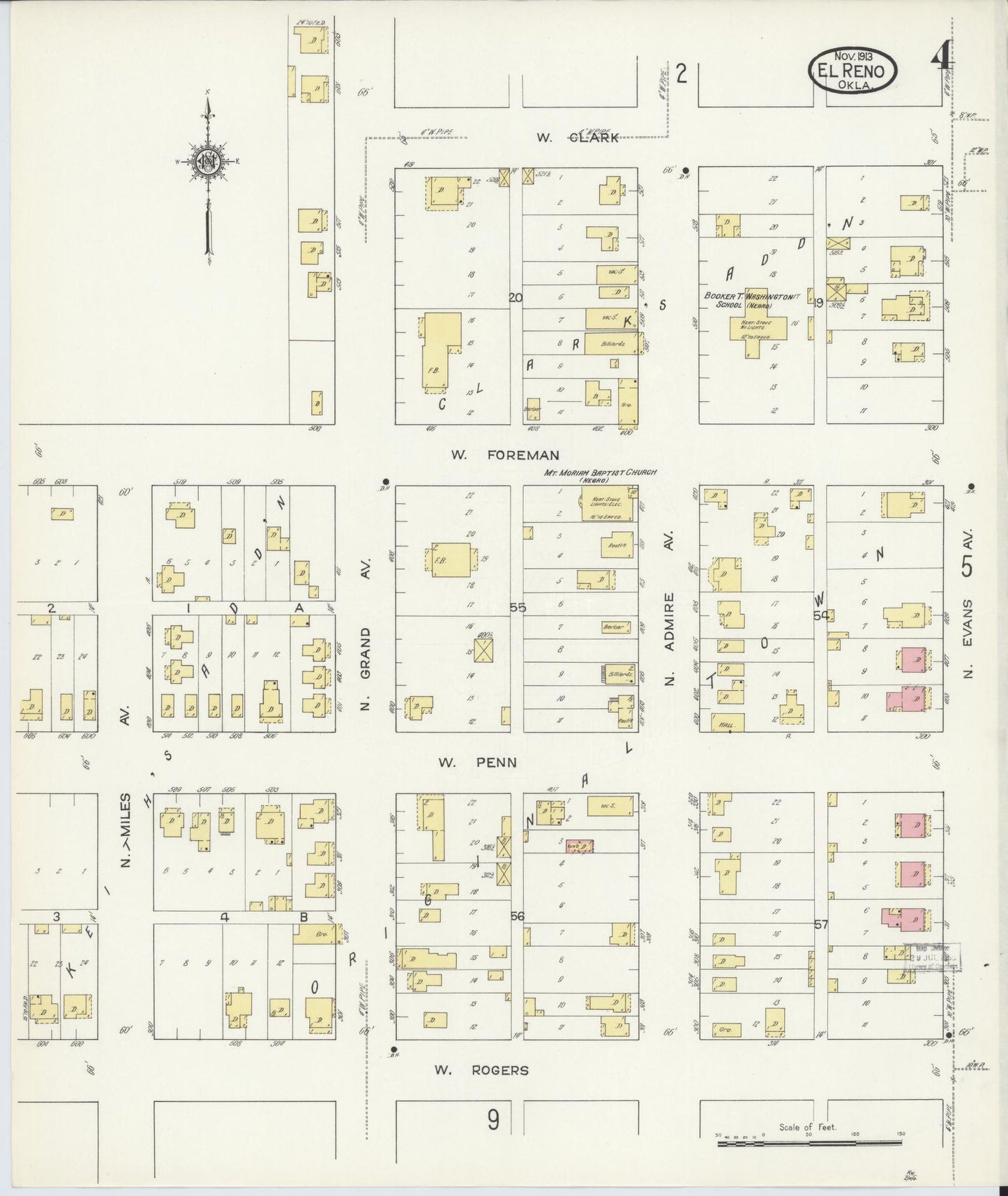 Sanborn Fire Insurance Map from El Reno, Canadian County, Oklahoma (1913), Sheet #0004 - Complete Map Set gallery image, historic Sanborn map, vintage wall art, Oklahoma Oklahoma