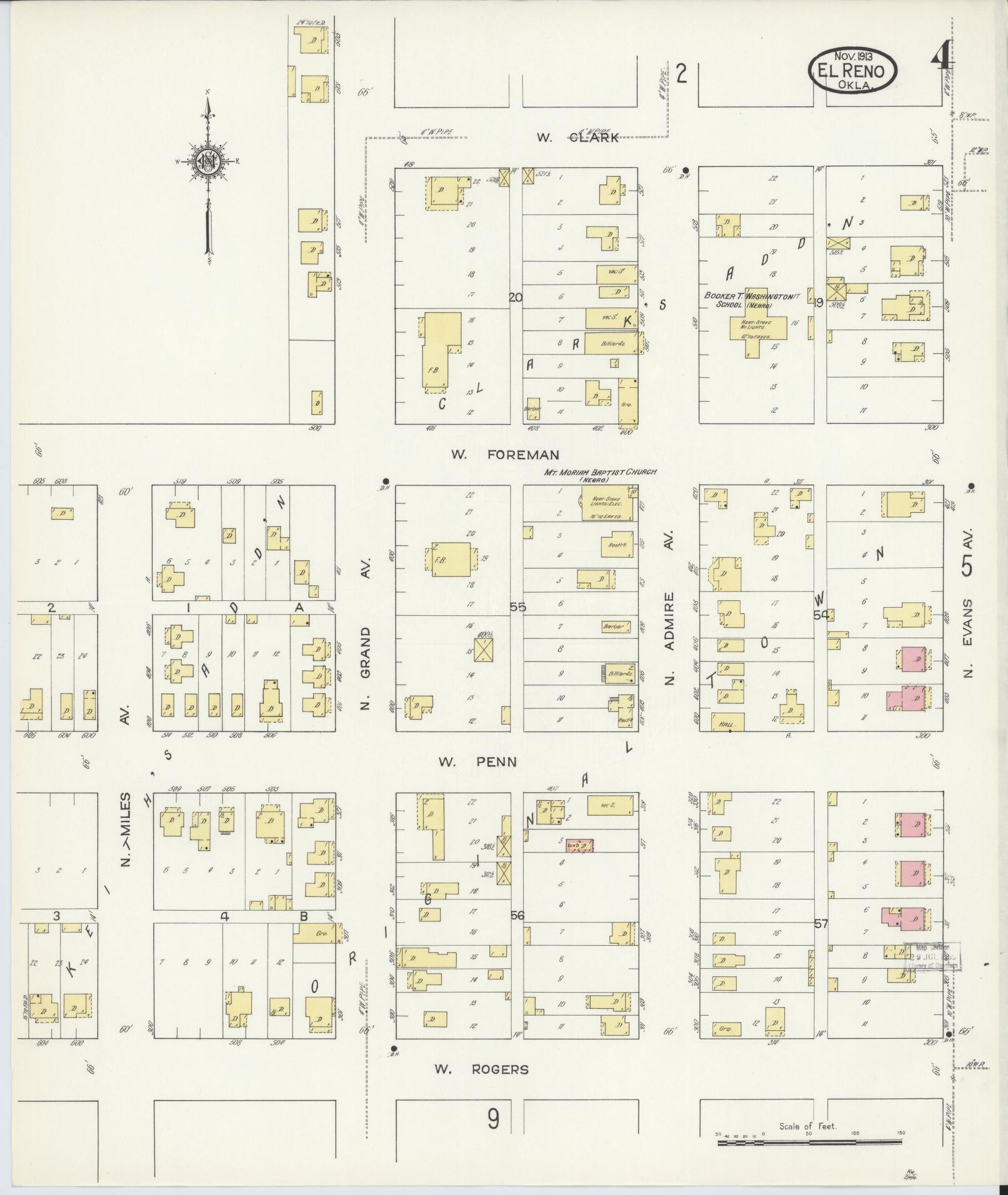 Sanborn Fire Insurance Map from El Reno, Canadian County, Oklahoma (1913), Sheet #0004 - Complete Map Set gallery image, historic Sanborn map, vintage wall art, Oklahoma Oklahoma