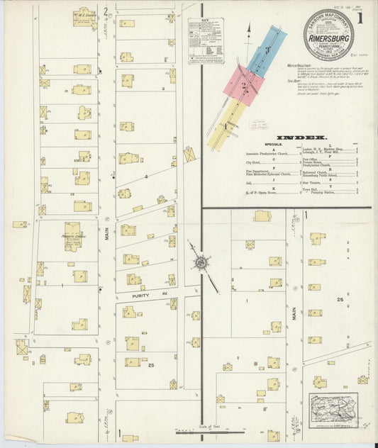 Sanborn Fire Insurance Map from Rimersburg, Clarion County, Pennsylvania (1912), Sheet #0001 - Historic Sanborn Fire Insurance Map Print, vintage old map wall art, antique decor, genealogy gift, Pennsylvania Pennsylvania map