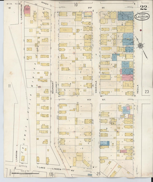 Sanborn Fire Insurance Map from Laurium, Houghton County, Michigan (1949), Sheet #0022 - Historic Sanborn Fire Insurance Map Print, vintage old map wall art, antique decor, genealogy gift, Michigan Michigan map
