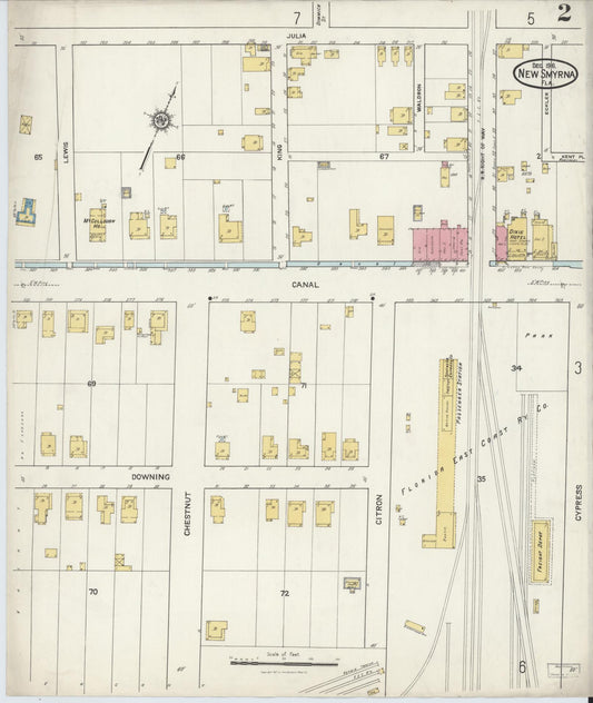 Sanborn Fire Insurance Map from New Smyrna, Valusia County, Florida (1916), Sheet #0002 - Historic Sanborn Fire Insurance Map Print, vintage old map wall art, antique decor, genealogy gift, Florida Florida map