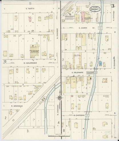 Sanborn Fire Insurance Map from Dwight, Livingston County, Illinois (1914), Sheet #0003 - Historic Sanborn Fire Insurance Map Print, vintage old map wall art, antique decor, genealogy gift, Illinois Illinois map