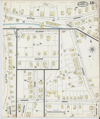 Sanborn Fire Insurance Map from Ansonia, New Haven County, Connecticut (1890), Sheet #0013 - Complete Map Set gallery image, historic Sanborn map, vintage wall art, Connecticut Connecticut