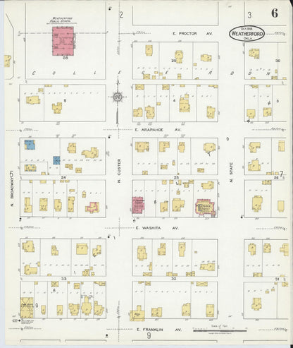 Sanborn Fire Insurance Map from Weatherford, Custer County, Oklahoma (1918), Sheet #0006 - Complete Map Set gallery image, historic Sanborn map, vintage wall art, Oklahoma Oklahoma