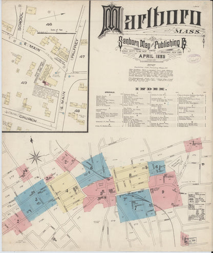 Sanborn Fire Insurance Map from Marlborough, Middlesex County, Massachusetts (1885), Sheet #0001 - Historic Sanborn Fire Insurance Map Print, vintage old map wall art, antique decor, genealogy gift, Massachusetts Massachusetts map