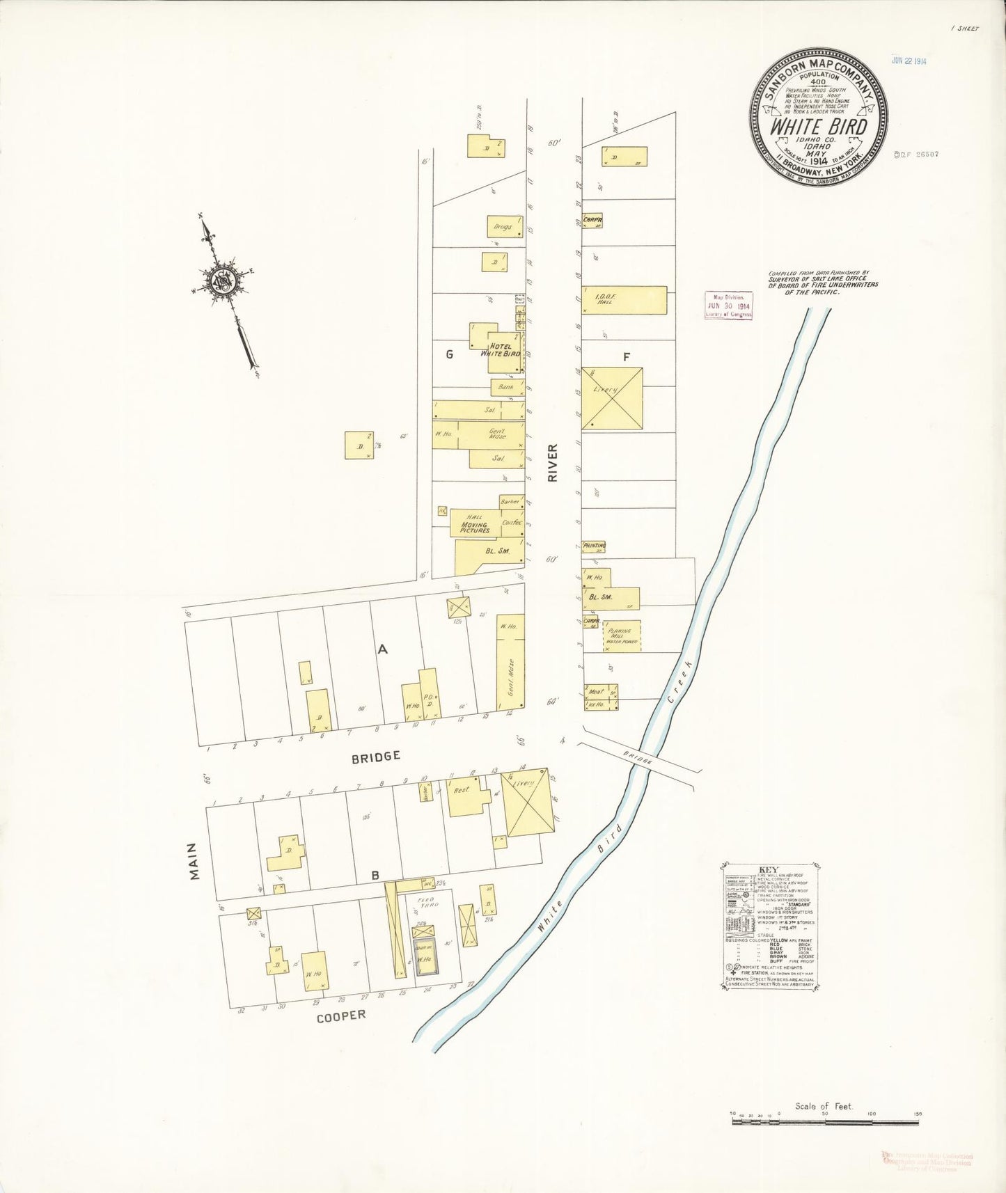 Sanborn Fire Insurance Map from White Bird, Idaho County, Idaho (1914), Sheet #0001 - Historic Sanborn Fire Insurance Map Print, vintage old map wall art, antique decor, genealogy gift, White Bird Idaho map