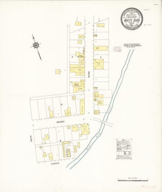 Sanborn Fire Insurance Map from White Bird, Idaho County, Idaho (1914), Sheet #0001 - Historic Sanborn Fire Insurance Map Print, vintage old map wall art, antique decor, genealogy gift, White Bird Idaho map