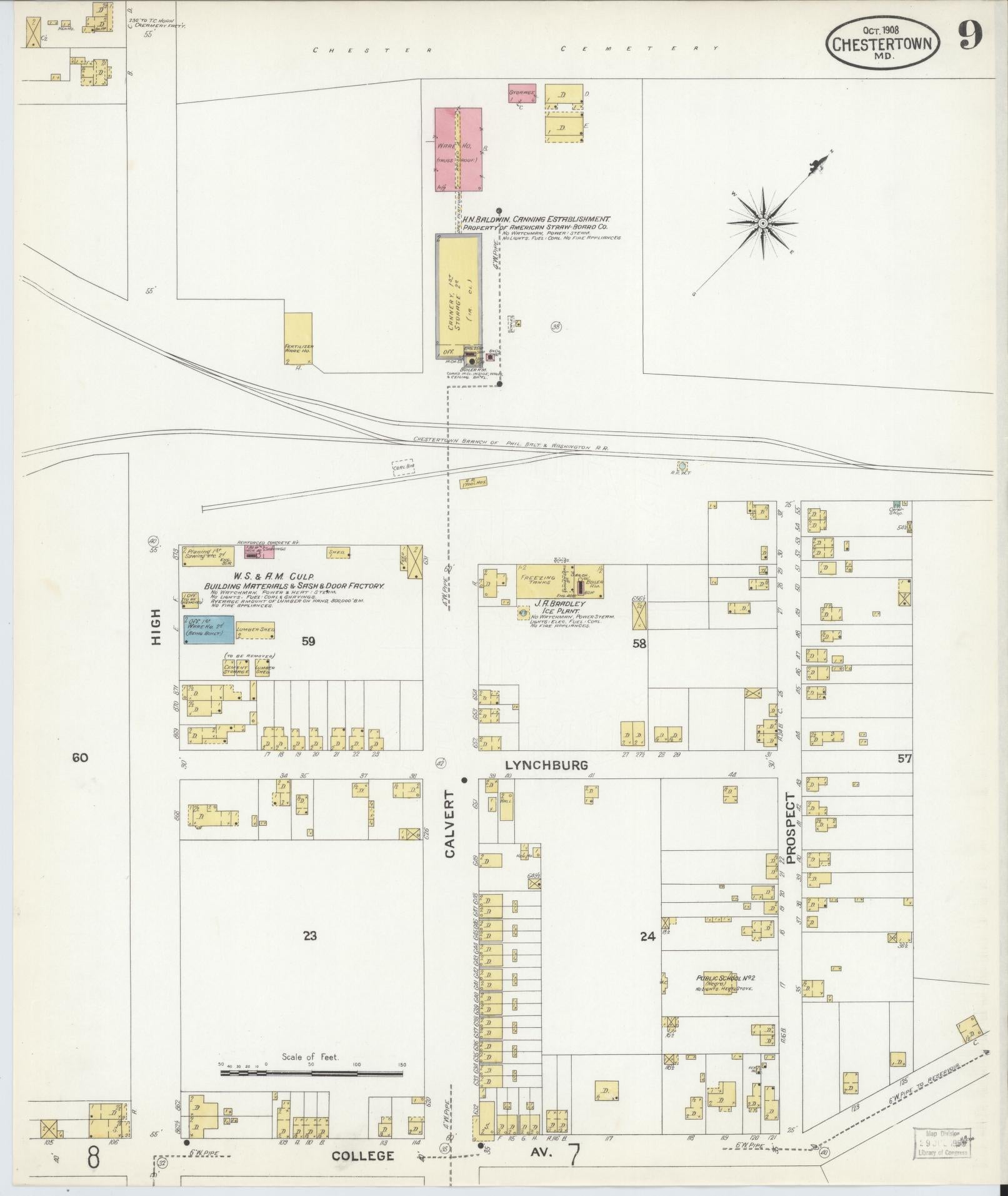 Sanborn Fire Insurance Map from Chestertown, Kent County, Maryland (1908), Sheet #0009 - Complete Map Set gallery image, historic Sanborn map, vintage wall art, Maryland Maryland