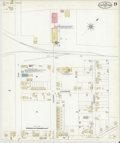 Sanborn Fire Insurance Map from Chestertown, Kent County, Maryland (1908), Sheet #0009 - Complete Map Set gallery image, historic Sanborn map, vintage wall art, Maryland Maryland