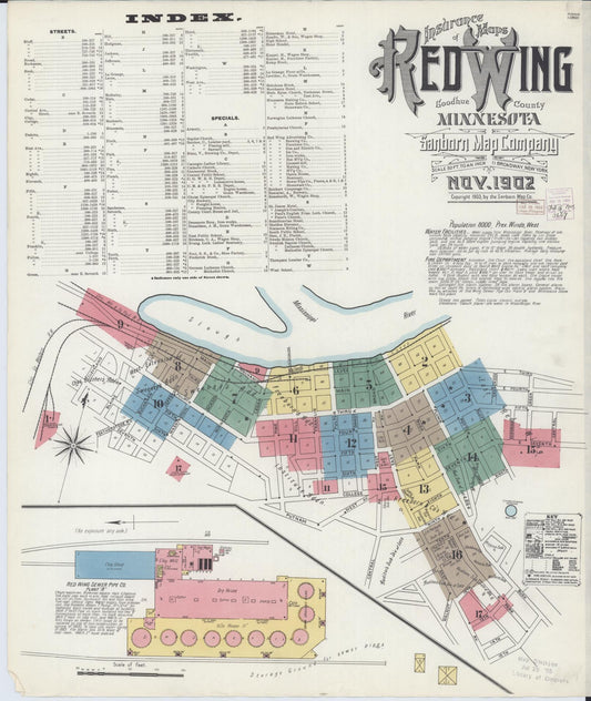Sanborn Fire Insurance Map from Red Wing, Goodhue County, Minnesota (1902), Sheet #0001 - Historic Sanborn Fire Insurance Map Print, vintage old map wall art, antique decor, genealogy gift, Minnesota Minnesota map