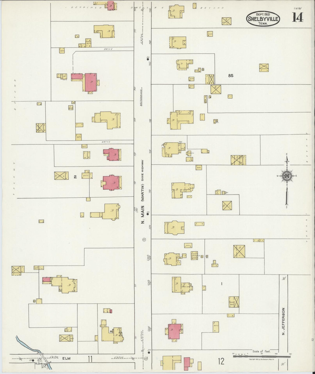 Sanborn Fire Insurance Map from Shelbyville, Bedford County, Tennessee (1921), Sheet #0014 - Complete Map Set gallery image, historic Sanborn map, vintage wall art, Tennessee Tennessee