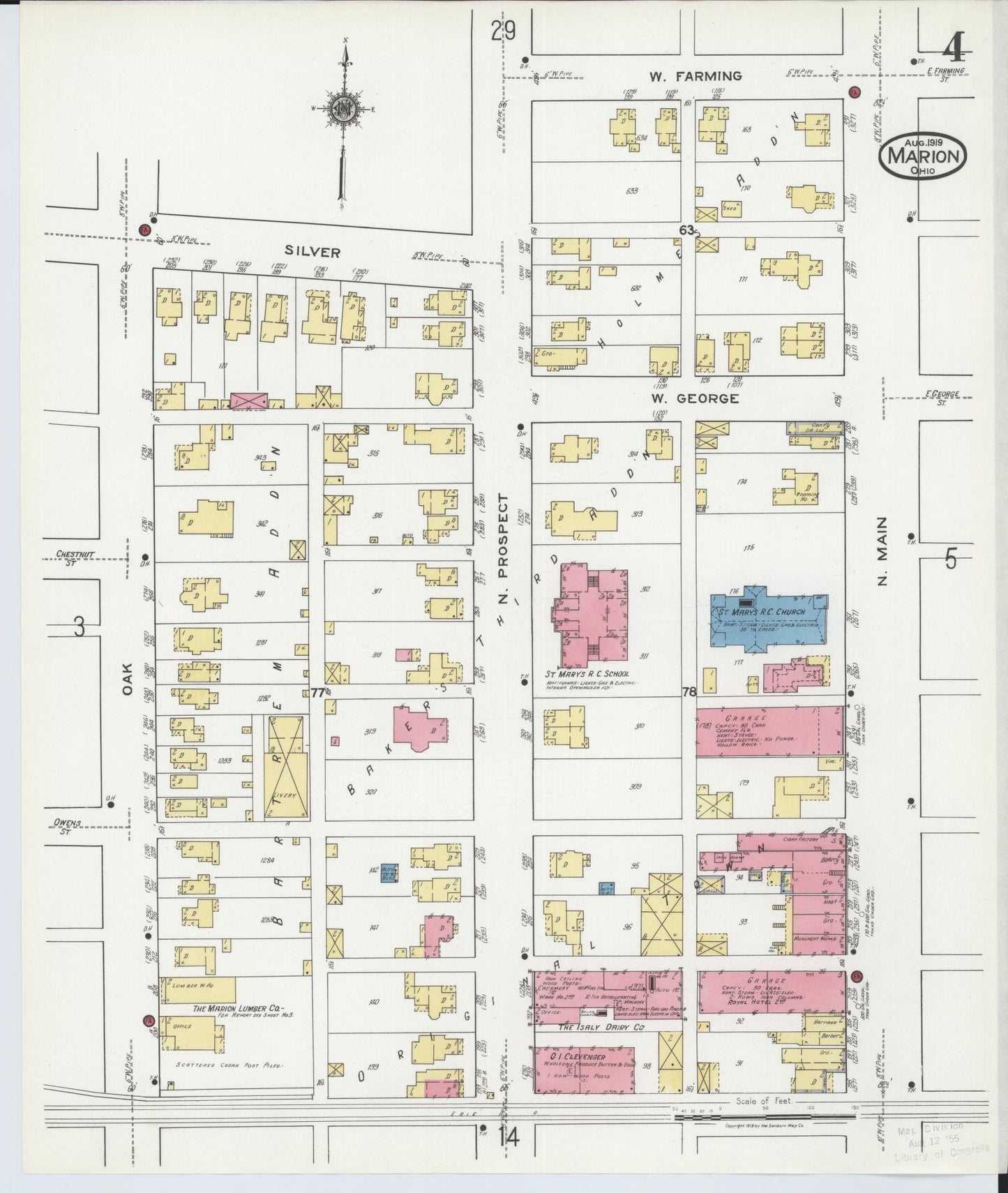 Sanborn Fire Insurance Map from Marion, Marion County, Ohio (1919), Sheet #0004 - Historic Sanborn Fire Insurance Map Print, vintage old map wall art, antique decor, genealogy gift, Ohio Ohio map