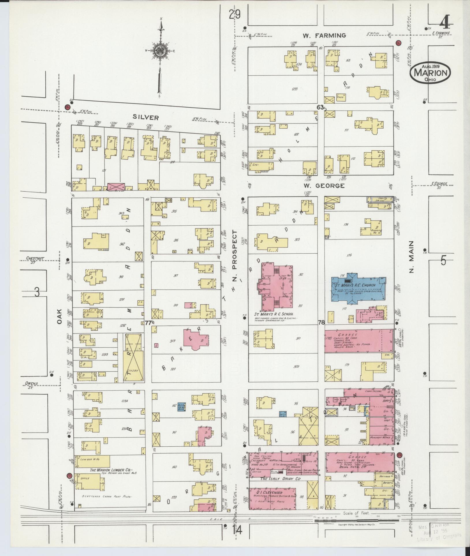 Sanborn Fire Insurance Map from Marion, Marion County, Ohio (1919), Sheet #0004 - Historic Sanborn Fire Insurance Map Print, vintage old map wall art, antique decor, genealogy gift, Ohio Ohio map