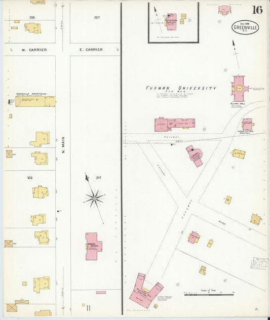Sanborn Fire Insurance Map from Greenville, Greenville County, South Carolina (1908), Sheet #0016 - Historic Sanborn Fire Insurance Map Print, vintage old map wall art, antique decor, genealogy gift, South Carolina South Carolina map