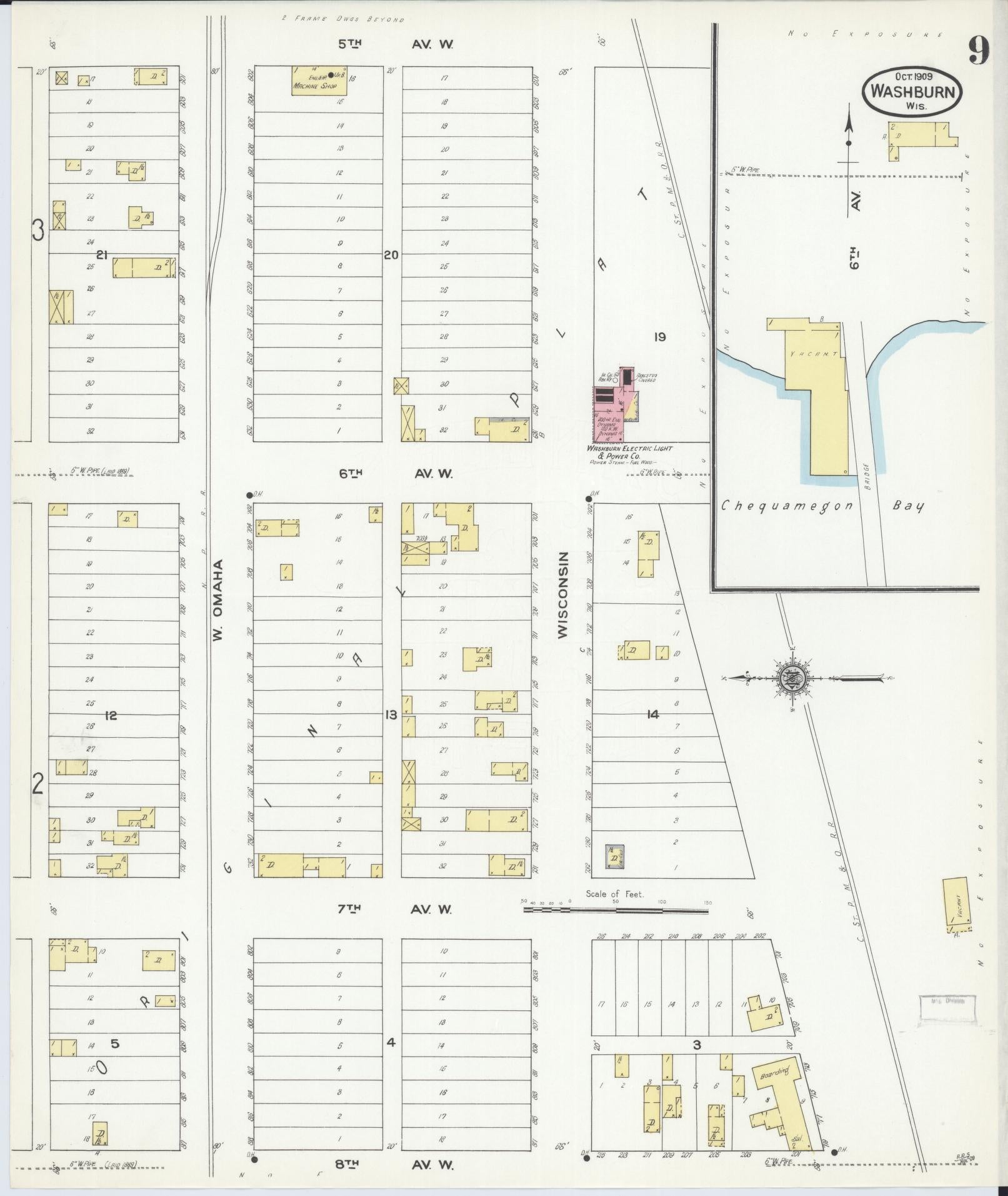 Sanborn Fire Insurance Map from Washburn, Bayfield County, Wisconsin (1909), Sheet #0009 - Historic Sanborn Fire Insurance Map Print, vintage old map wall art, antique decor, genealogy gift, Wisconsin Wisconsin map