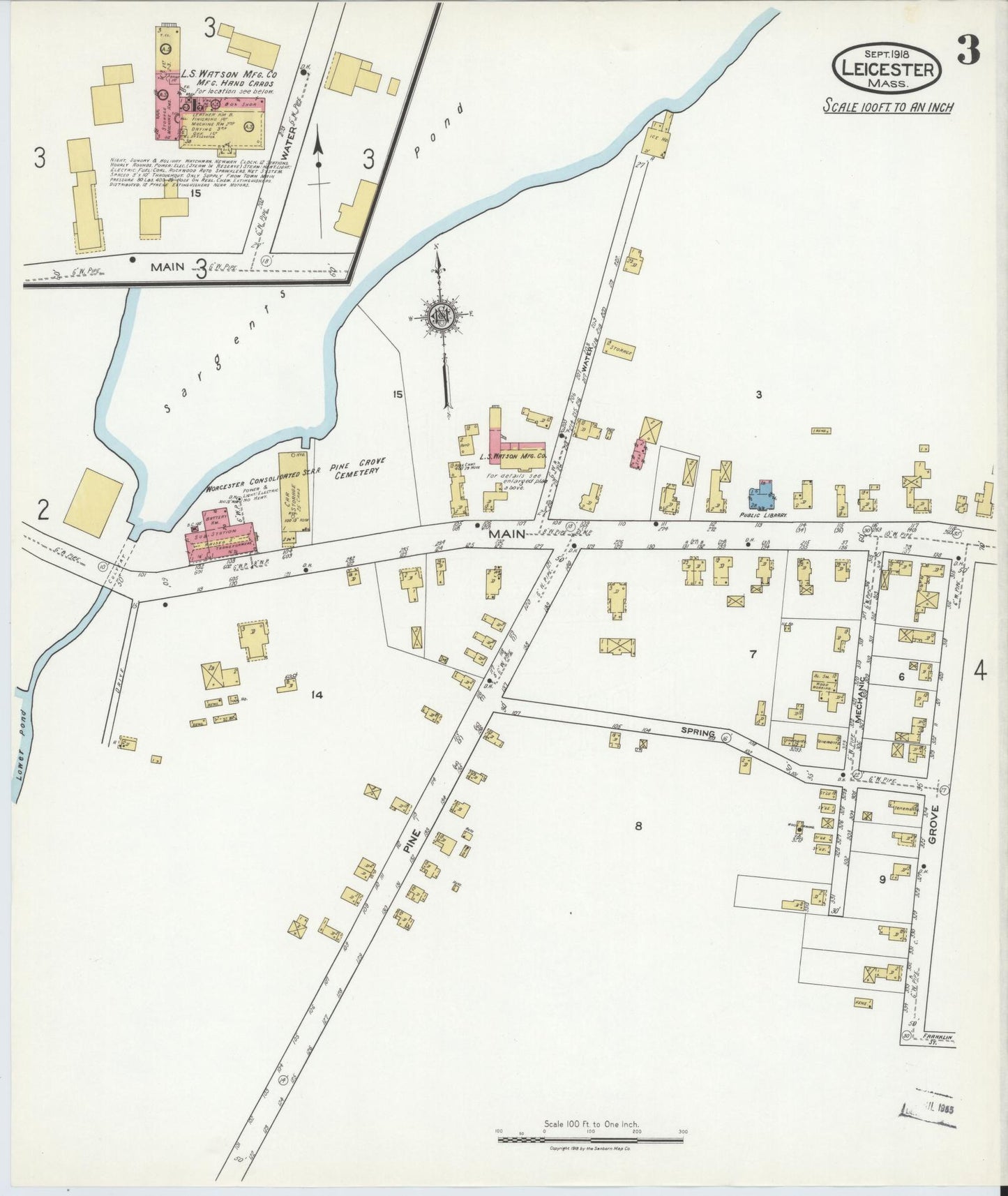 Sanborn Fire Insurance Map from Leicester, Worcester County, Massachusetts (1918), Sheet #0003 - Complete Map Set gallery image, historic Sanborn map, vintage wall art, Massachusetts Massachusetts