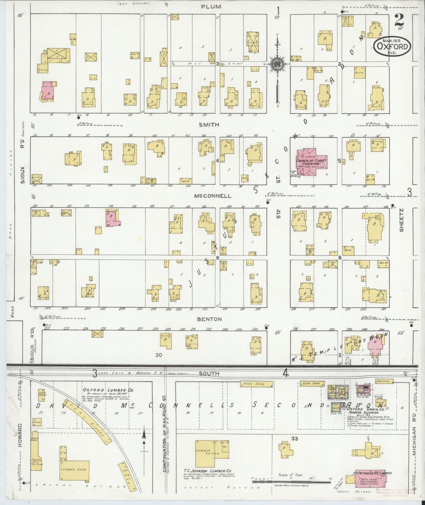Sanborn Fire Insurance Map from Oxford, Benton County, Indiana (1919), Sheet #0002 - Complete Map Set gallery image, historic Sanborn map, vintage wall art, Indiana Indiana
