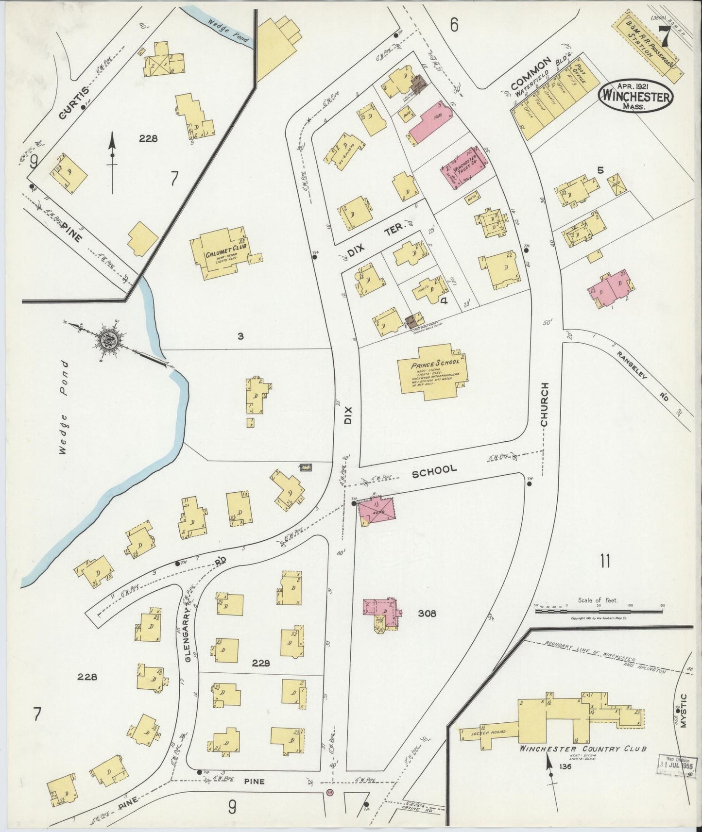 Sanborn Fire Insurance Map from Winchester, Middlesex County, Massachusetts (1921), Sheet #0007 - Complete Map Set gallery image, historic Sanborn map, vintage wall art, Massachusetts Massachusetts