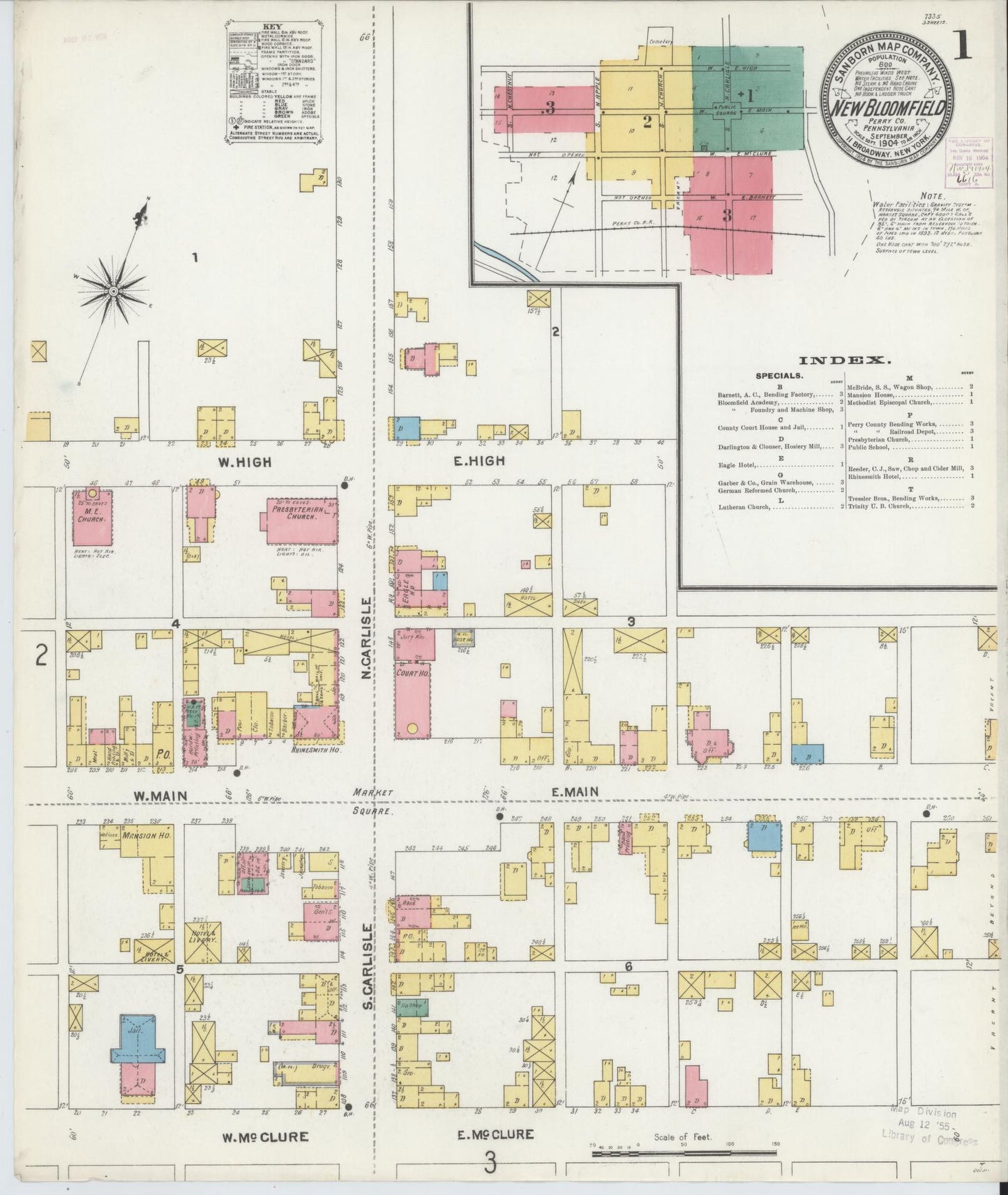 Sanborn Fire Insurance Map from New Bloomfield, Perry County, Pennsylvania (1904), Sheet #0001 - Complete Map Set gallery image, historic Sanborn map, vintage wall art, Pennsylvania Pennsylvania