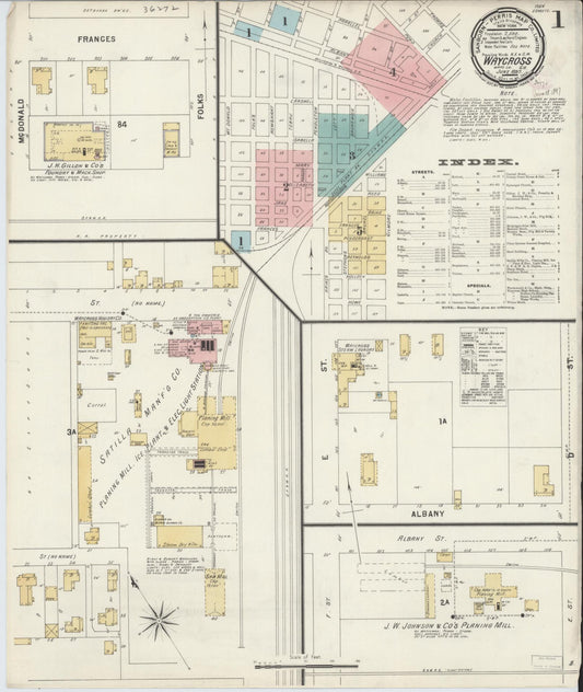 Sanborn Fire Insurance Map from Waycross, Ware County, Georgia (1897), Sheet #0001 - Historic Sanborn Fire Insurance Map Print, vintage old map wall art, antique decor, genealogy gift, Georgia Georgia map