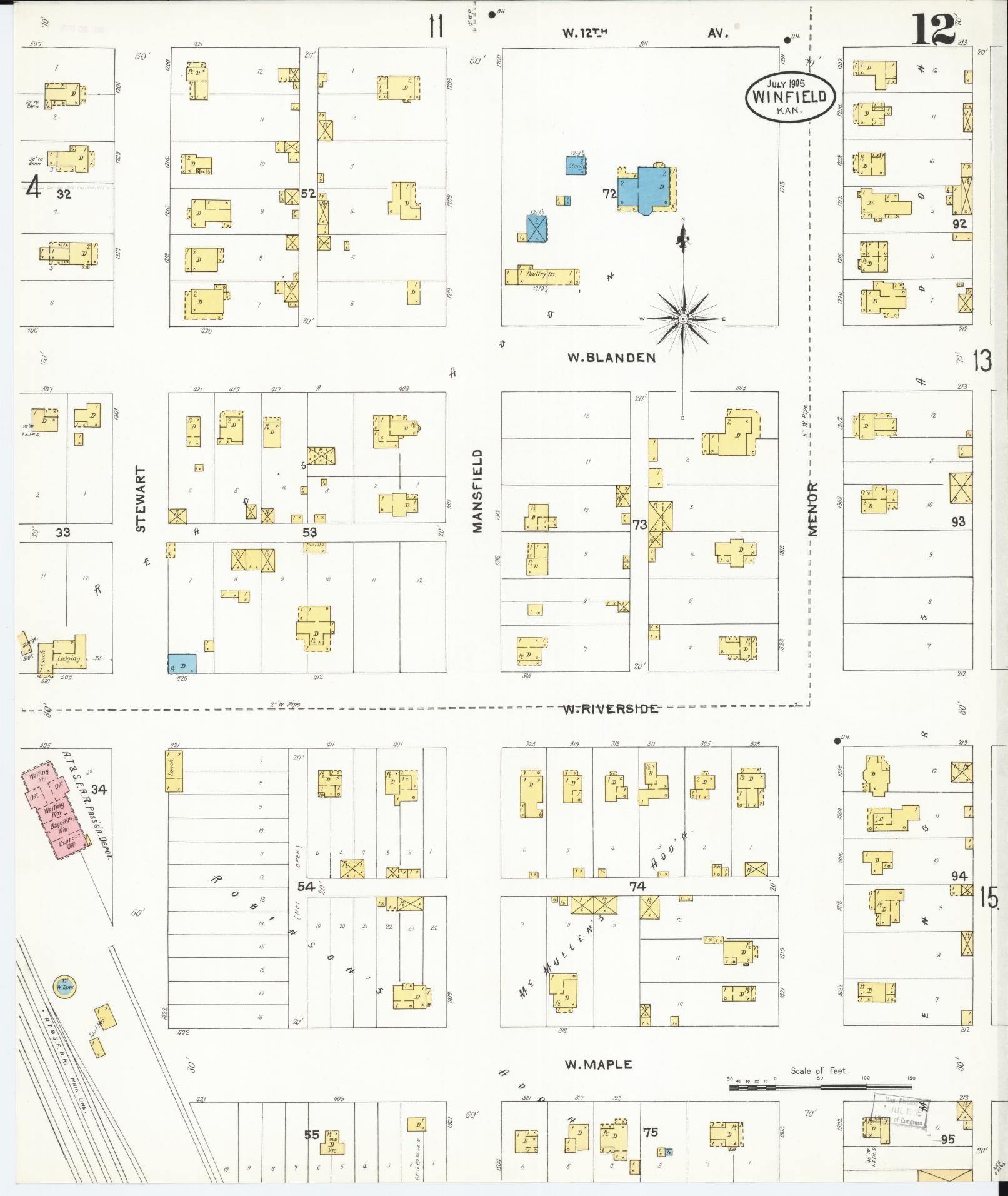 Sanborn Fire Insurance Map from Winfield, Cowley County, Kansas (1905), Sheet #0012 - Historic Sanborn Fire Insurance Map Print, vintage old map wall art, antique decor, genealogy gift, Kansas Kansas map