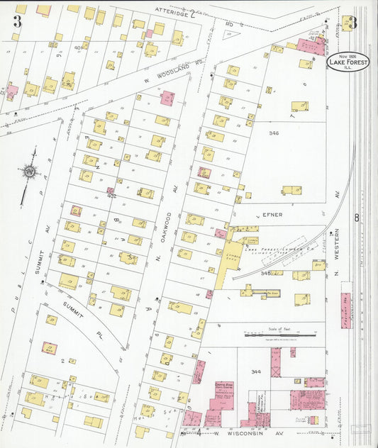 Sanborn Fire Insurance Map from Lake Forest, Lake County, Illinois (1926), Sheet #0003 - Historic Sanborn Fire Insurance Map Print, vintage old map wall art, antique decor, genealogy gift, Illinois Illinois map