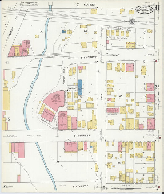 Sanborn Fire Insurance Map from Waukegan, Lake County, Illinois (1917), Sheet #0011 - Historic Sanborn Fire Insurance Map Print, vintage old map wall art, antique decor, genealogy gift, Illinois Illinois map