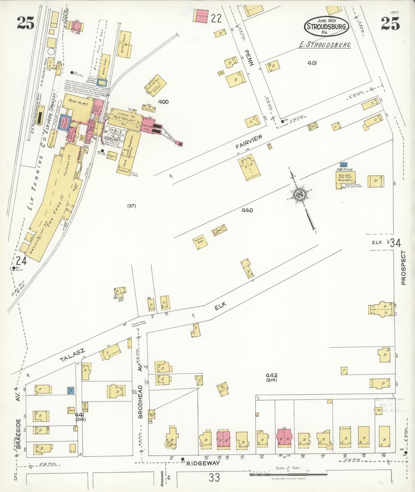 Sanborn Fire Insurance Map from Stroudsburg, Monroe County, Pennsylvania (1923), Sheet #0025 - Historic Sanborn Fire Insurance Map Print, vintage old map wall art, antique decor, genealogy gift, Pennsylvania Pennsylvania map