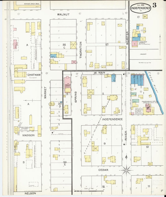 Sanborn Fire Insurance Map from Independence, Buchanan County, Iowa (1892), Sheet #0003 - Historic Sanborn Fire Insurance Map Print, vintage old map wall art