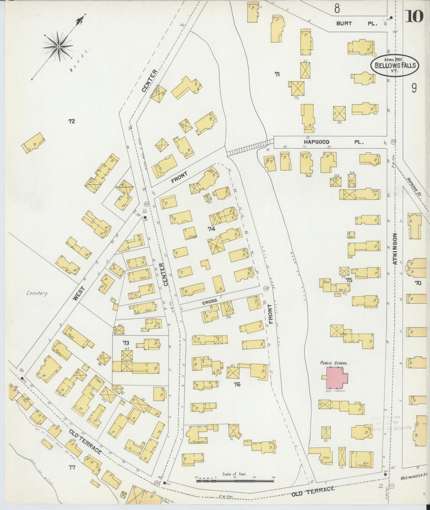 Sanborn Fire Insurance Map from Bellows Falls, Windham County, Vermont (1901), Sheet #0010 - Complete Map Set gallery image, historic Sanborn map, vintage wall art, Vermont Vermont
