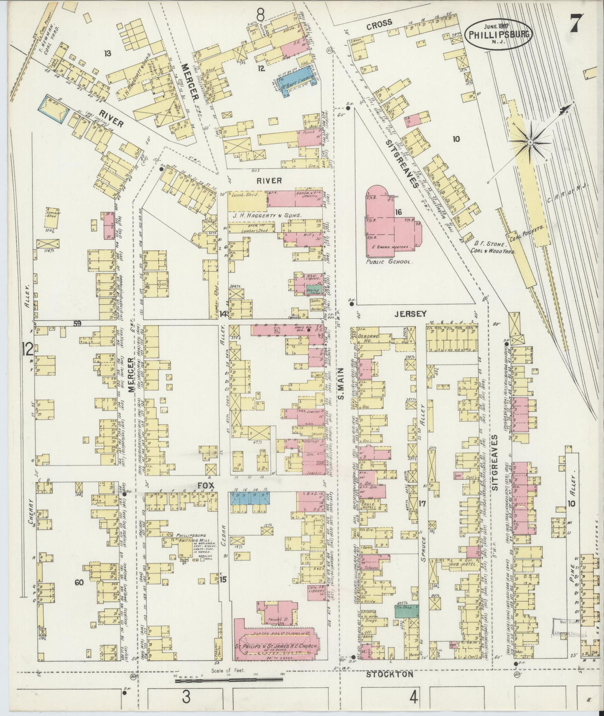 Sanborn Fire Insurance Map from Phillipsburg, Warren County, New Jersey (1897), Sheet #0007 - Complete Map Set gallery image, historic Sanborn map, vintage wall art, New Jersey New Jersey