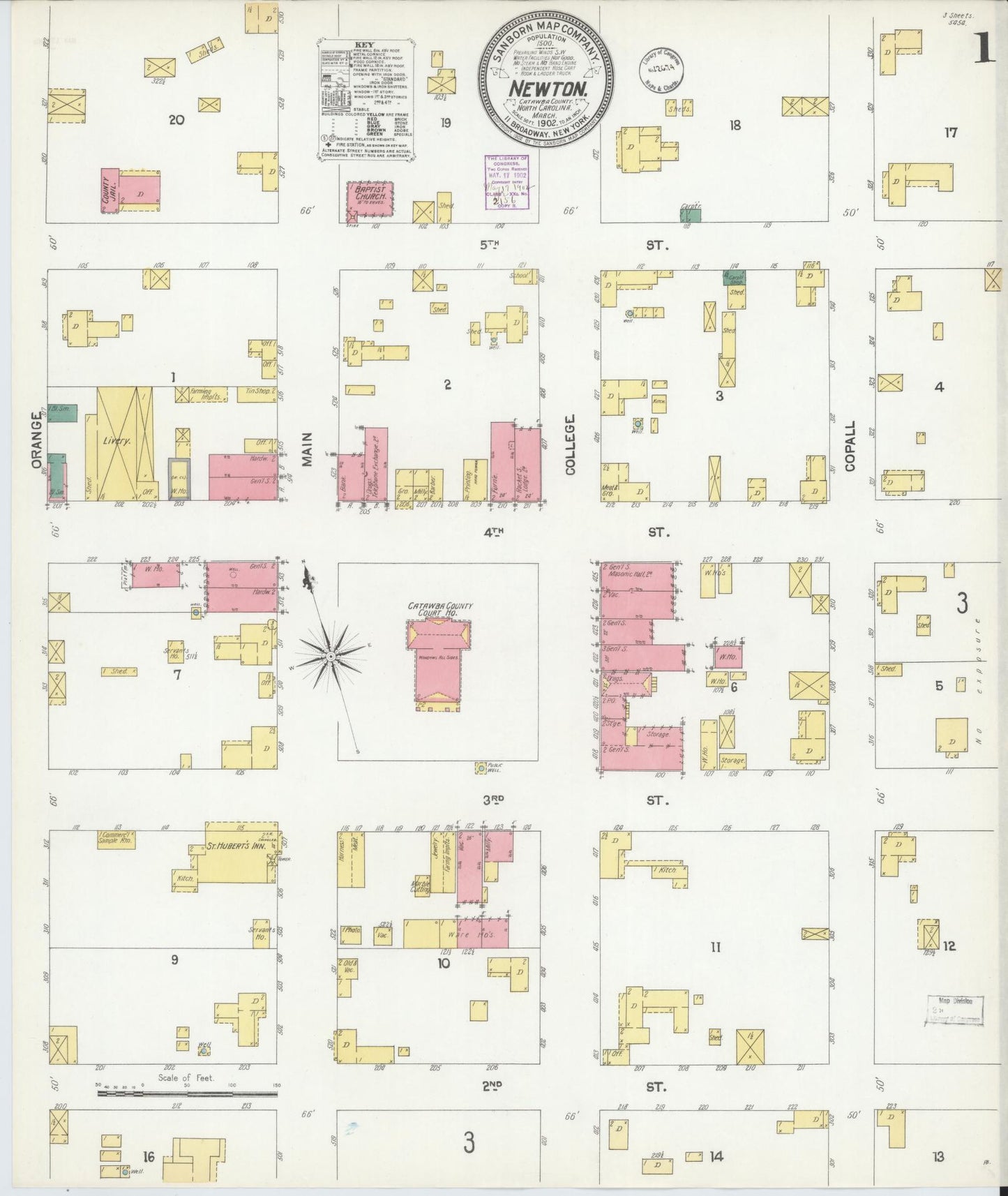 Sanborn Fire Insurance Map from Newton, Catawba County, North Carolina (1902), Sheet #0001 - Complete Map Set gallery image, historic Sanborn map, vintage wall art, North Carolina North Carolina