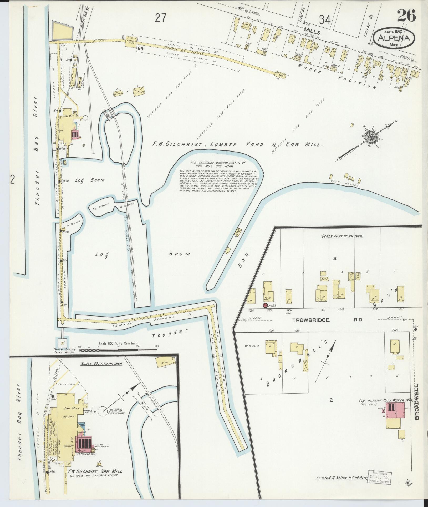Sanborn Fire Insurance Map from Alpena, Alpena County, Michigan (1910), Sheet #0026 - Complete Map Set gallery image, historic Sanborn map, vintage wall art, Michigan Michigan