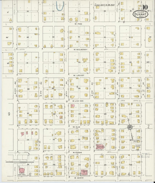 Sanborn Fire Insurance Map from Durant, Bryan County, Oklahoma (1918), Sheet #0010 - Historic Sanborn Fire Insurance Map Print, vintage old map wall art, antique decor, genealogy gift, Oklahoma Oklahoma map
