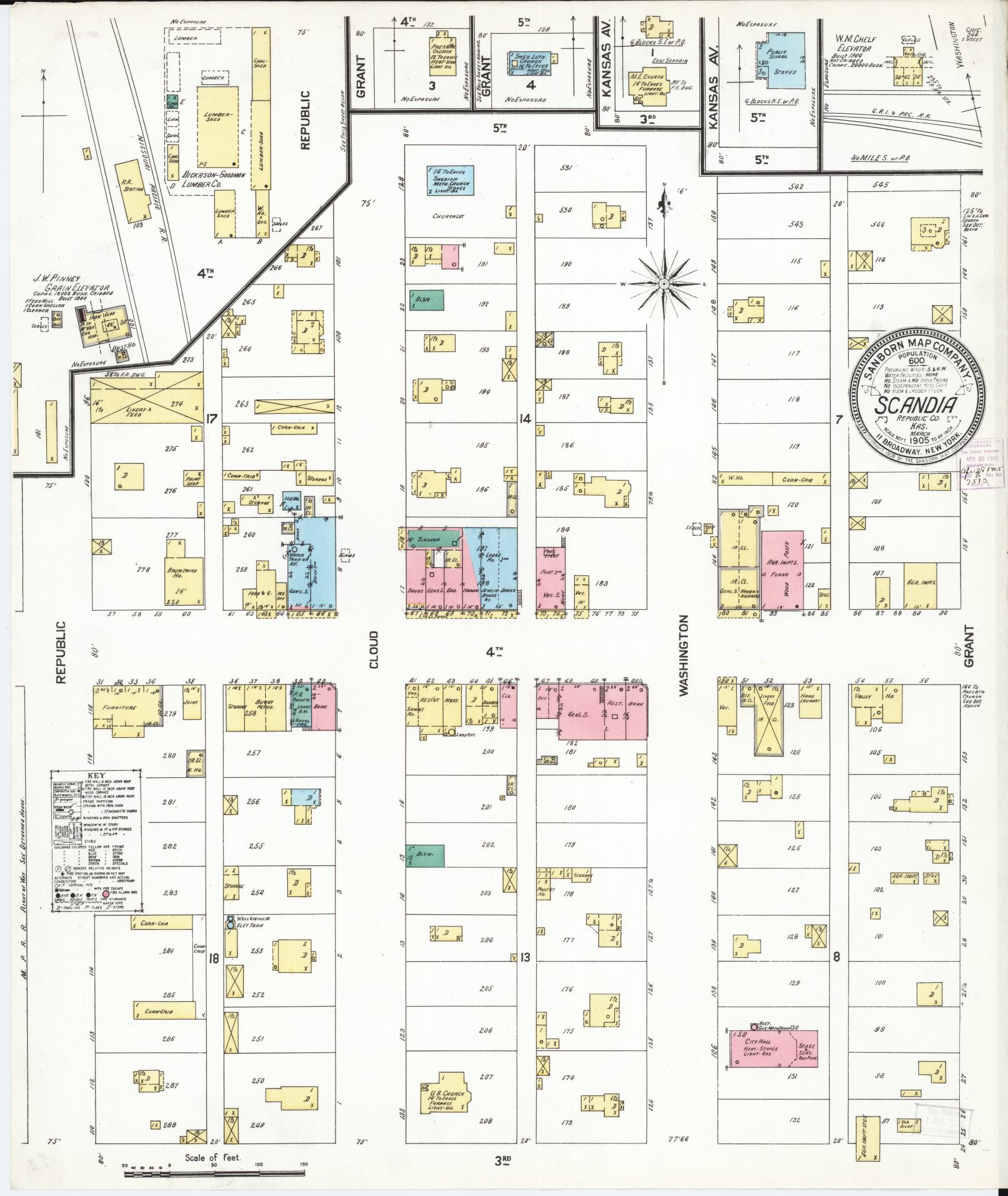 Sanborn Fire Insurance Map from Scandia, Republic County, Kansas. (1905) – Historic Sanborn Fire Insurance Map Print