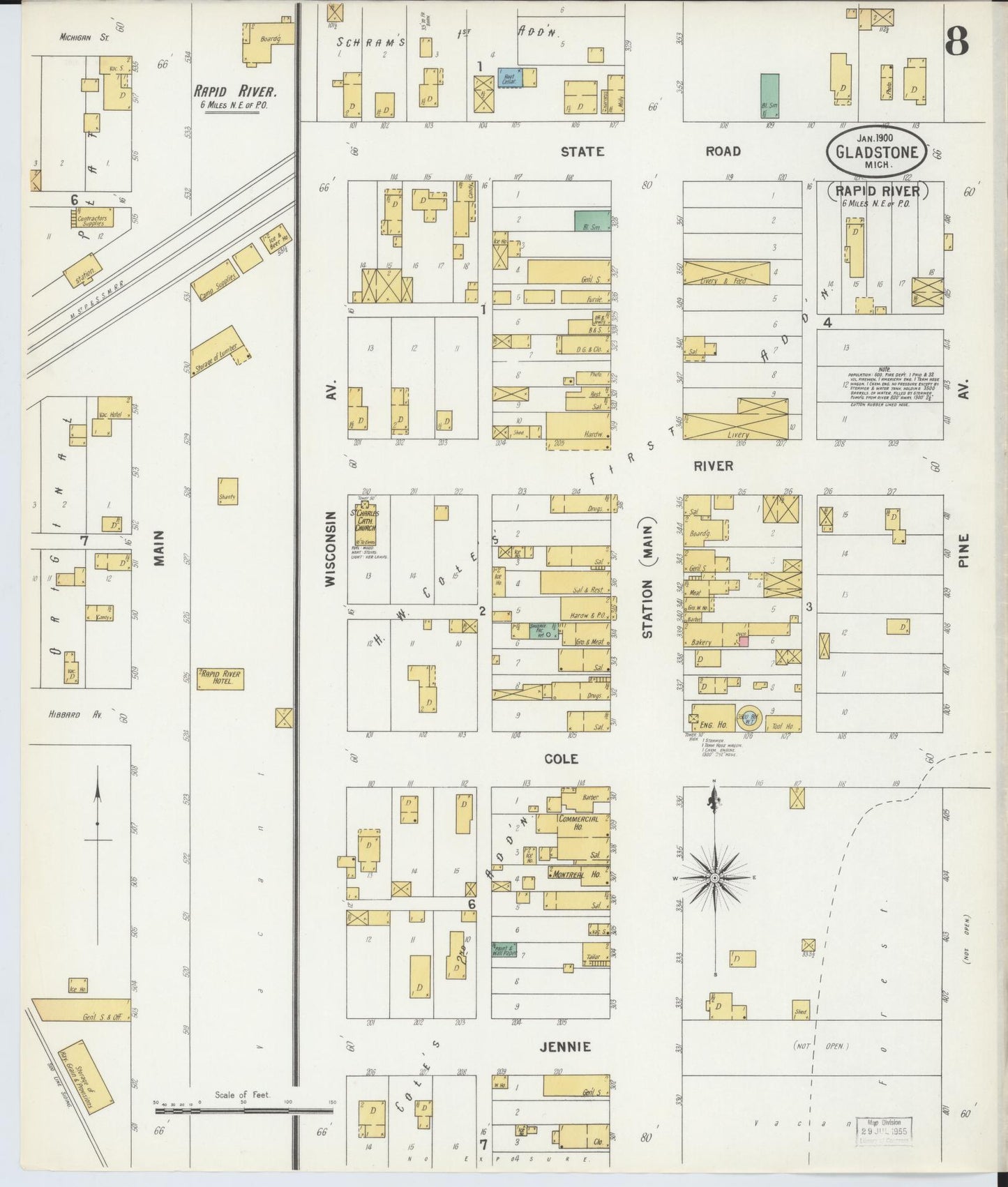 Sanborn Fire Insurance Map from Gladstone, Delta County, Michigan (1900), Sheet #0008 - Complete Map Set gallery image, historic Sanborn map, vintage wall art, Michigan Michigan