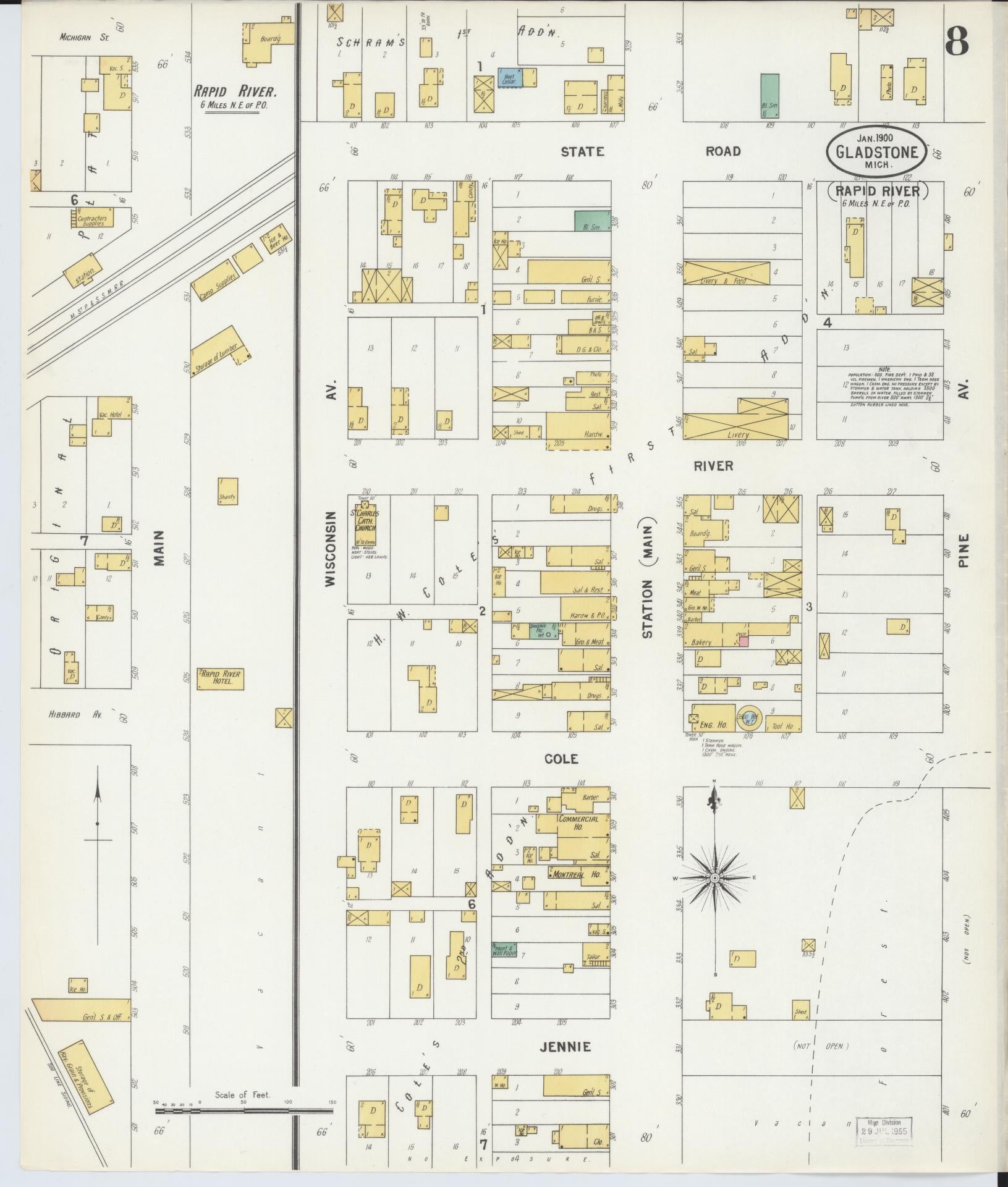Sanborn Fire Insurance Map from Gladstone, Delta County, Michigan (1900), Sheet #0008 - Complete Map Set gallery image, historic Sanborn map, vintage wall art, Michigan Michigan