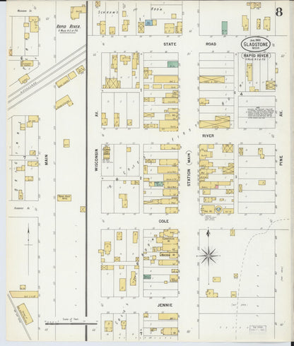 Sanborn Fire Insurance Map from Gladstone, Delta County, Michigan (1900), Sheet #0008 - Complete Map Set gallery image, historic Sanborn map, vintage wall art, Michigan Michigan
