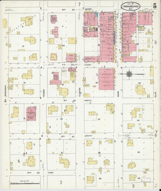 Sanborn Fire Insurance Map from Arkadelphia, Clark County, Arkansas (1911), Sheet #0005 - Historic Sanborn Fire Insurance Map Print, vintage old map wall art, antique decor, genealogy gift, Arkansas Arkansas map