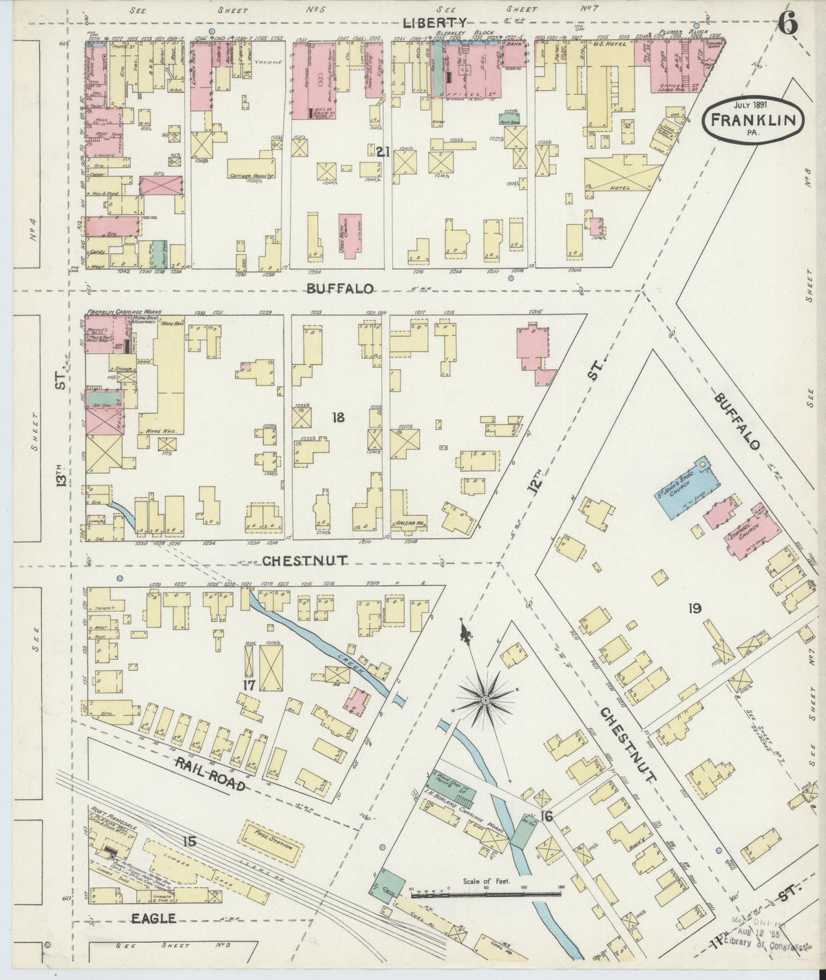 Sanborn Fire Insurance Map from Franklin, Venango County, Pennsylvania (1891), Sheet #0006 - Complete Map Set gallery image, historic Sanborn map, vintage wall art, Pennsylvania Pennsylvania
